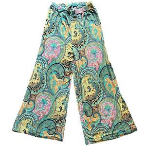 Slinky 70’s vintage boho aqua floral stretch flare pants